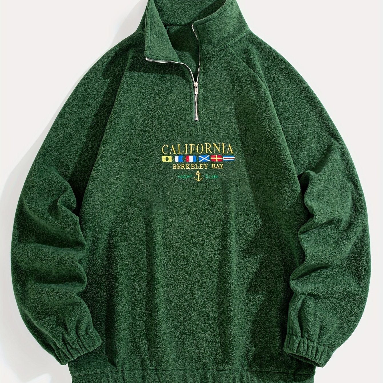 Men's Embroidered Flag Graphic Sweatshirt with Half Zipper Stand Collar for Outdoor Activities