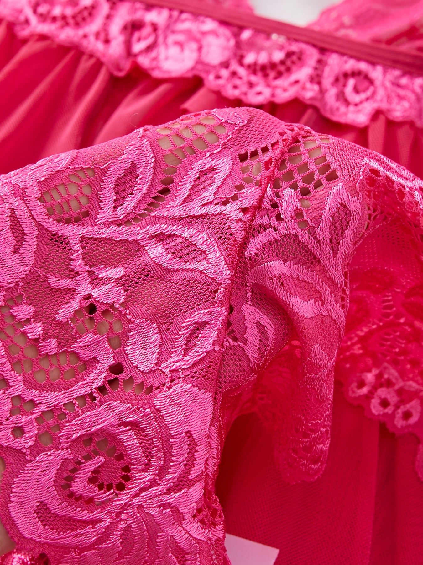 Lingerie Set Lace Spliced Chemise with Ruffle Detail Polyamide Elastane Mid-Rise Briefs