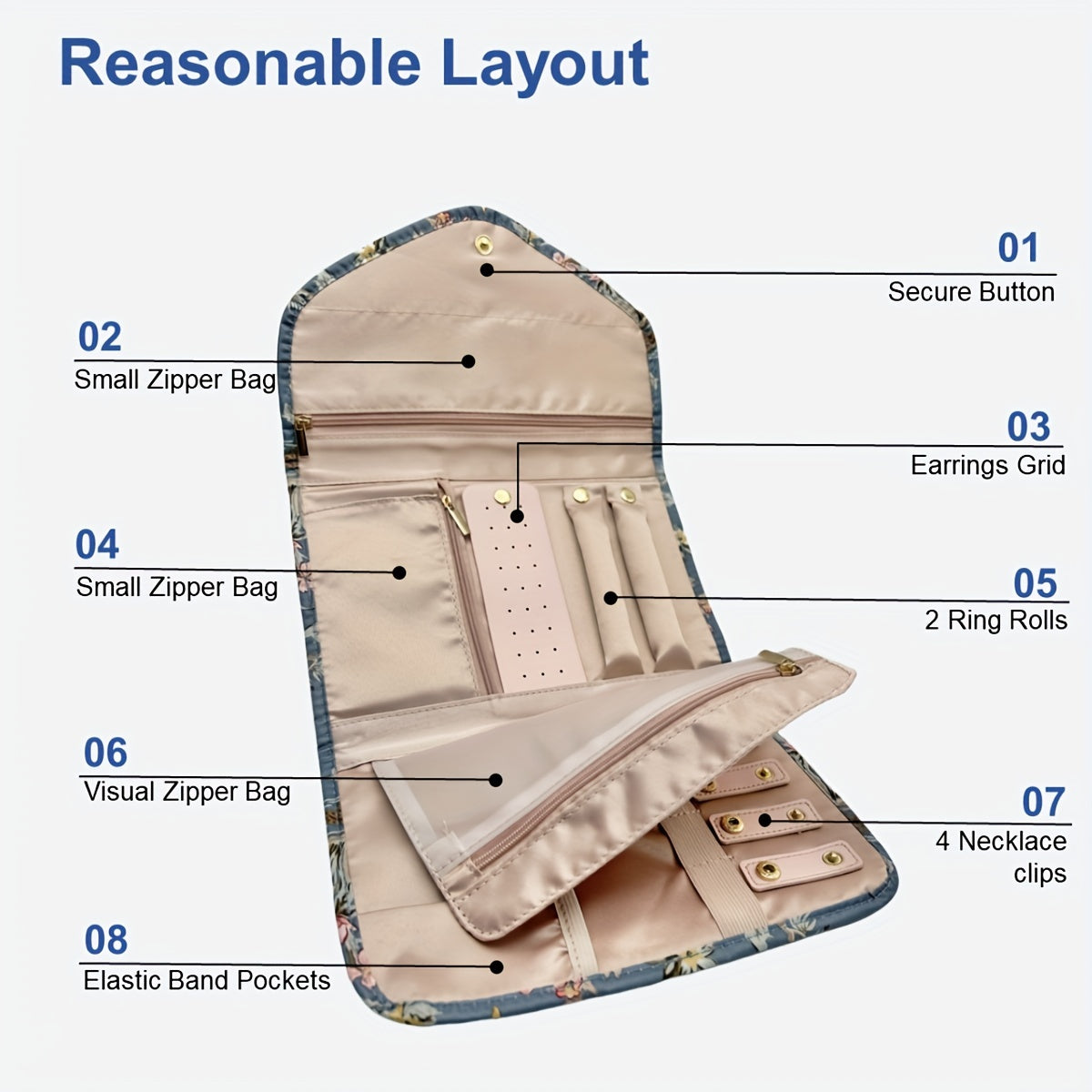 Женский органайзер для путешествий с украшениями, компактный чехол для колец, ожерелий, серег и браслетов