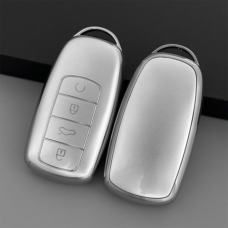 Universal TPU Car Key Fob Cover Silver with Keychain for Multiple Models