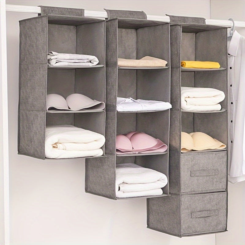 Multi-Layer Fabric Hanging Closet Organizer with Drawers and Foldable Storage Bags