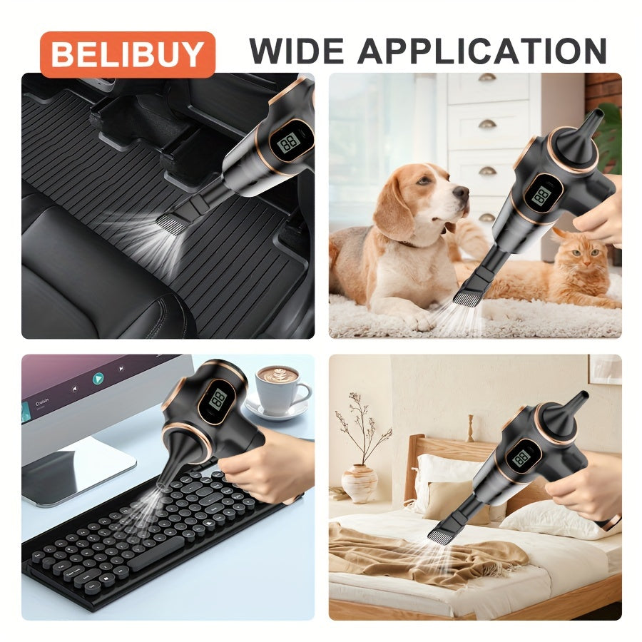 BELIBUY simsiz qo'l vakuum tozalagichi, USB orqali zaryadlash, 3.2KPa so'rish kuchi va bir nechta aksessuarlar bilan - avtomobil, ofis va uyda foydalanish uchun ideal.