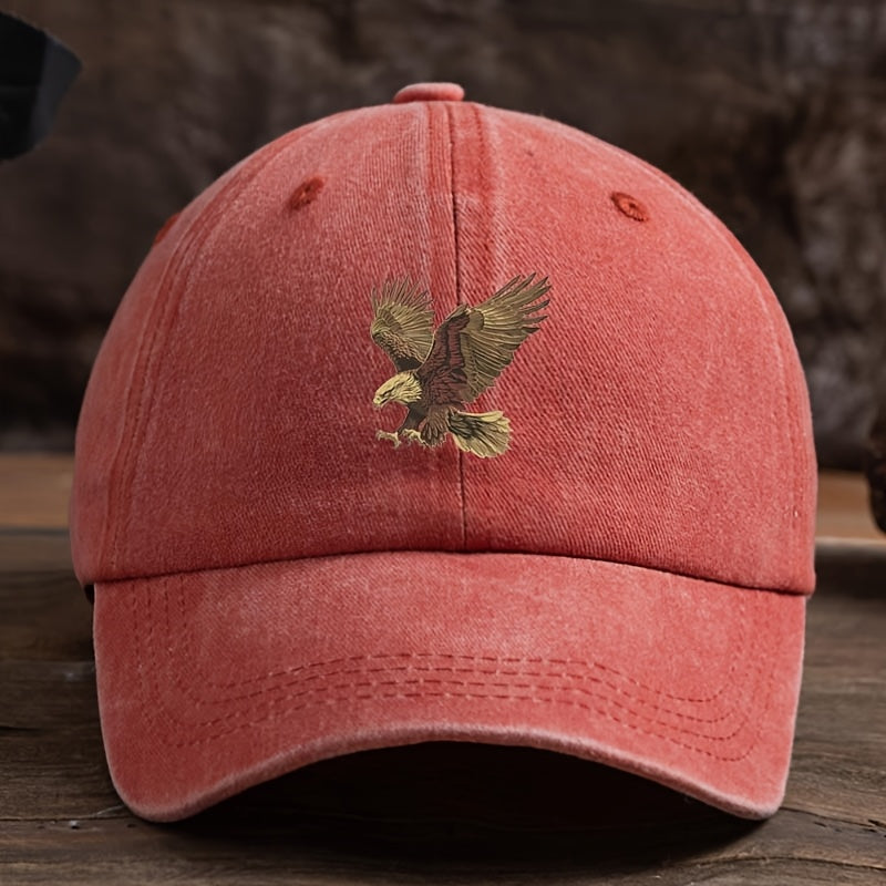 Men's Dark Blue Adjustable Baseball Cap with Eagle Print Sun Protection Polyester