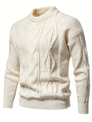 Plus Size Men’s Solid Argyle Knit Sweater Long Sleeve Crew Neck Fall Winter Casual