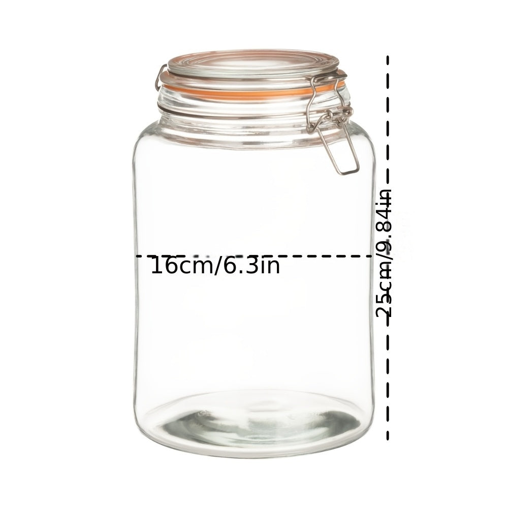 Two Glass Sealed Jars, Food Storage, Durable Clear Mason Jars with Hinged Lid