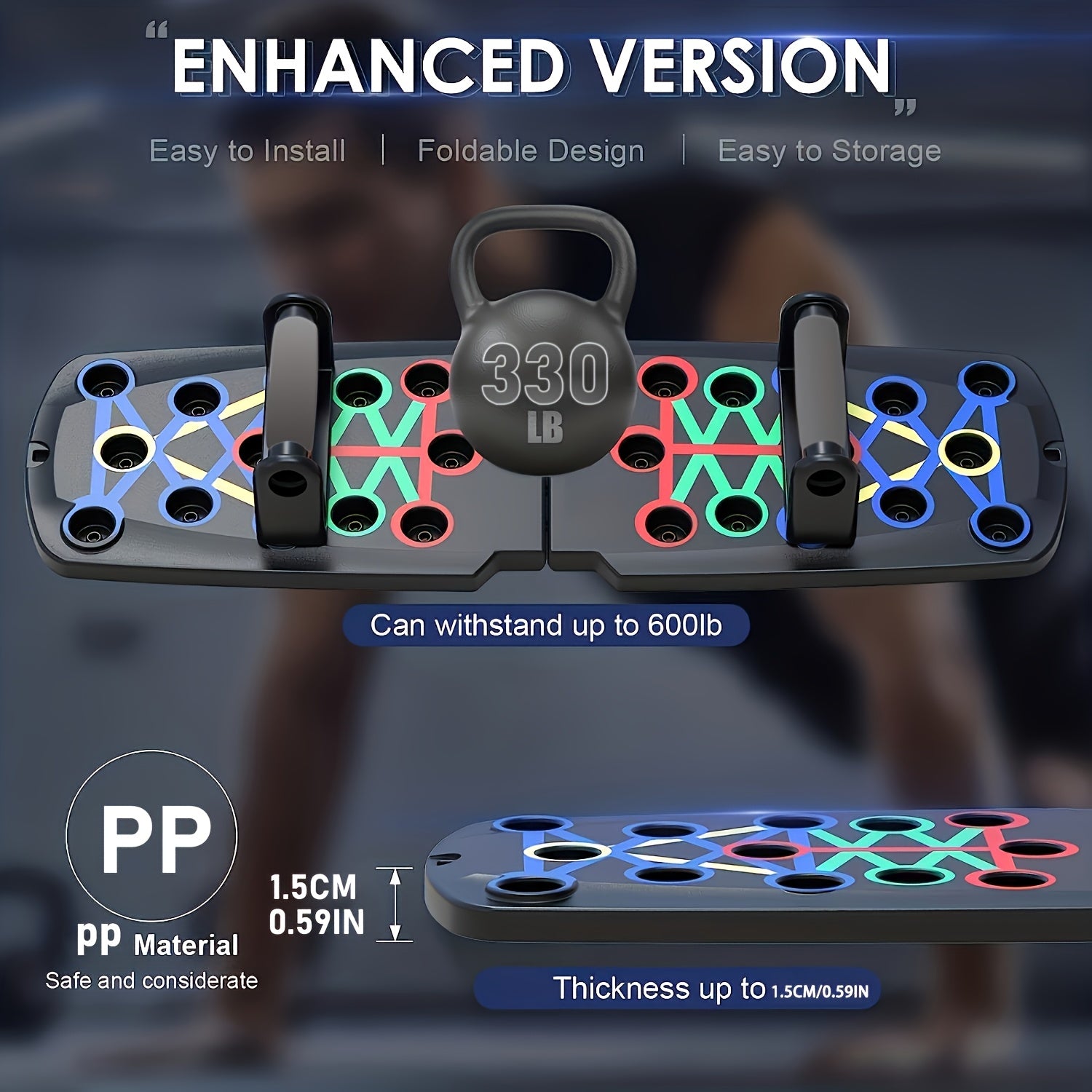 Folding Push-Up Board with Resistance Bands for Chest Muscle Strength Black