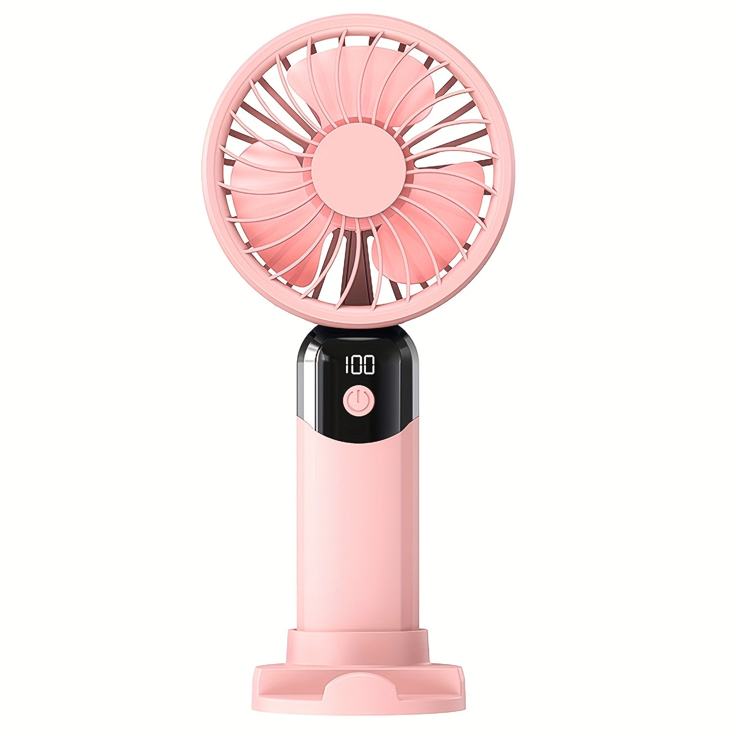 Handheld Fan with LED Display, 6 Speed Settings, Rechargeable Battery, Stable Base Stand for Phone Binge-Watching