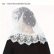 Black and White Bridal Veil with Lace Edges, Floral Mantilla Shawl