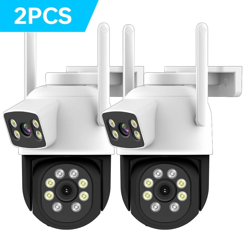 Dual Lens 4MP Outdoor Security Camera with 360 Degree View Motion Tracking Spotlight Siren Two-Way Audio IP65 Waterproof