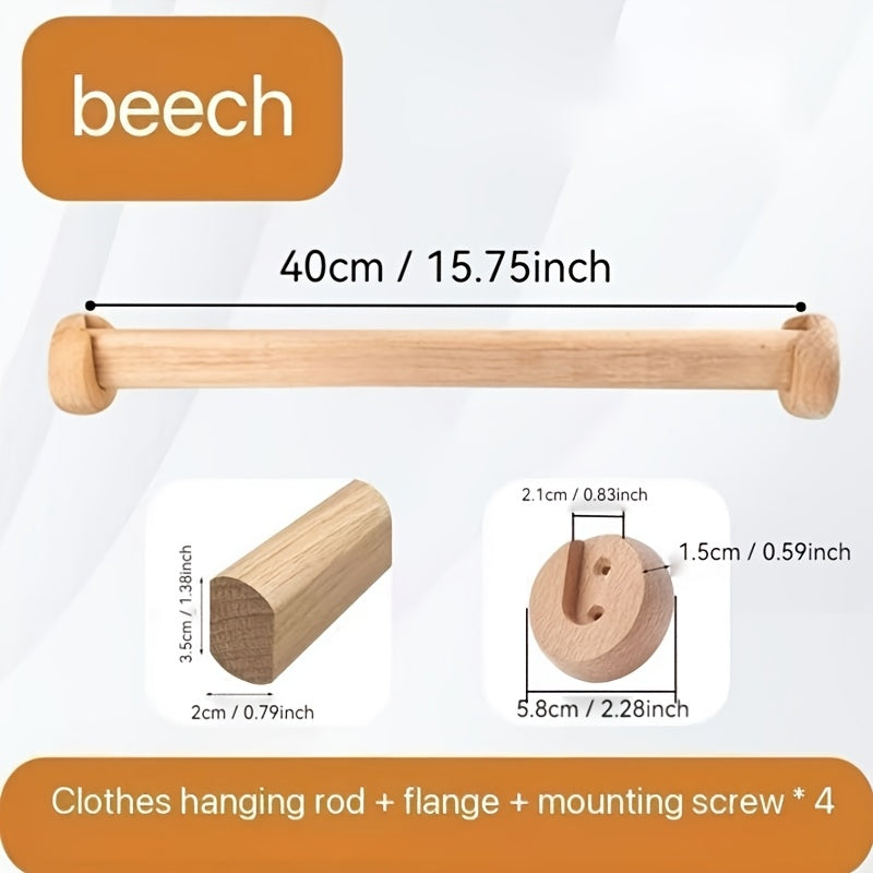Perchero de madera de nogal macizo acabado natural, duradero, barra para armario para organización del armario