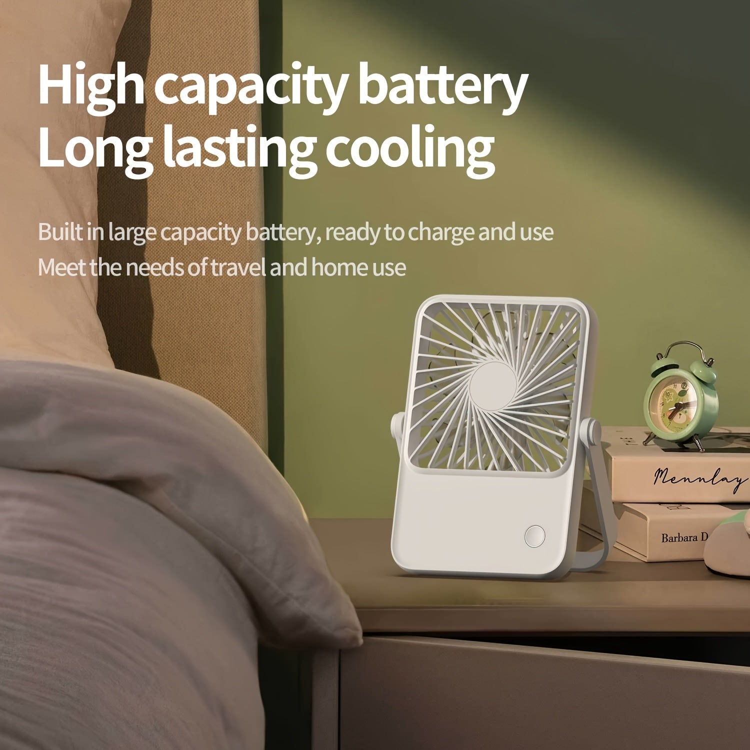 Battery-Powered Small Desk Fan with 360° Adjustable Angle, 3 Speed Settings