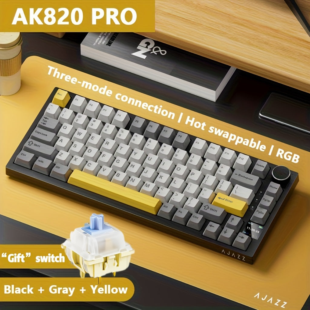 75% Mechanical Keyboard with TFT Display RGB LED Wireless Wired USB-C Knob Control Black Gray Yellow