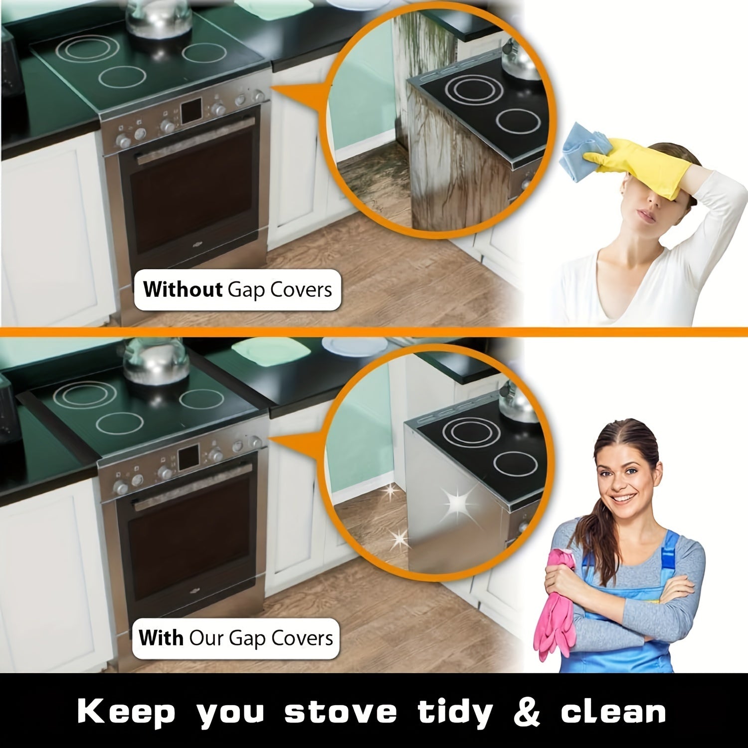 Ikkita 21 dyuymli moslashuvchan silikon pechka bo'shliqlarini yopish qoplamalari - Oson tozalanadigan, issiqqa chidamli bo'shliqlarni to'ldiruvchi qoplamalar oshxona stollari, pechlar, kir yuvish mashinalari, quruq mashinalar va mebellar uchun.