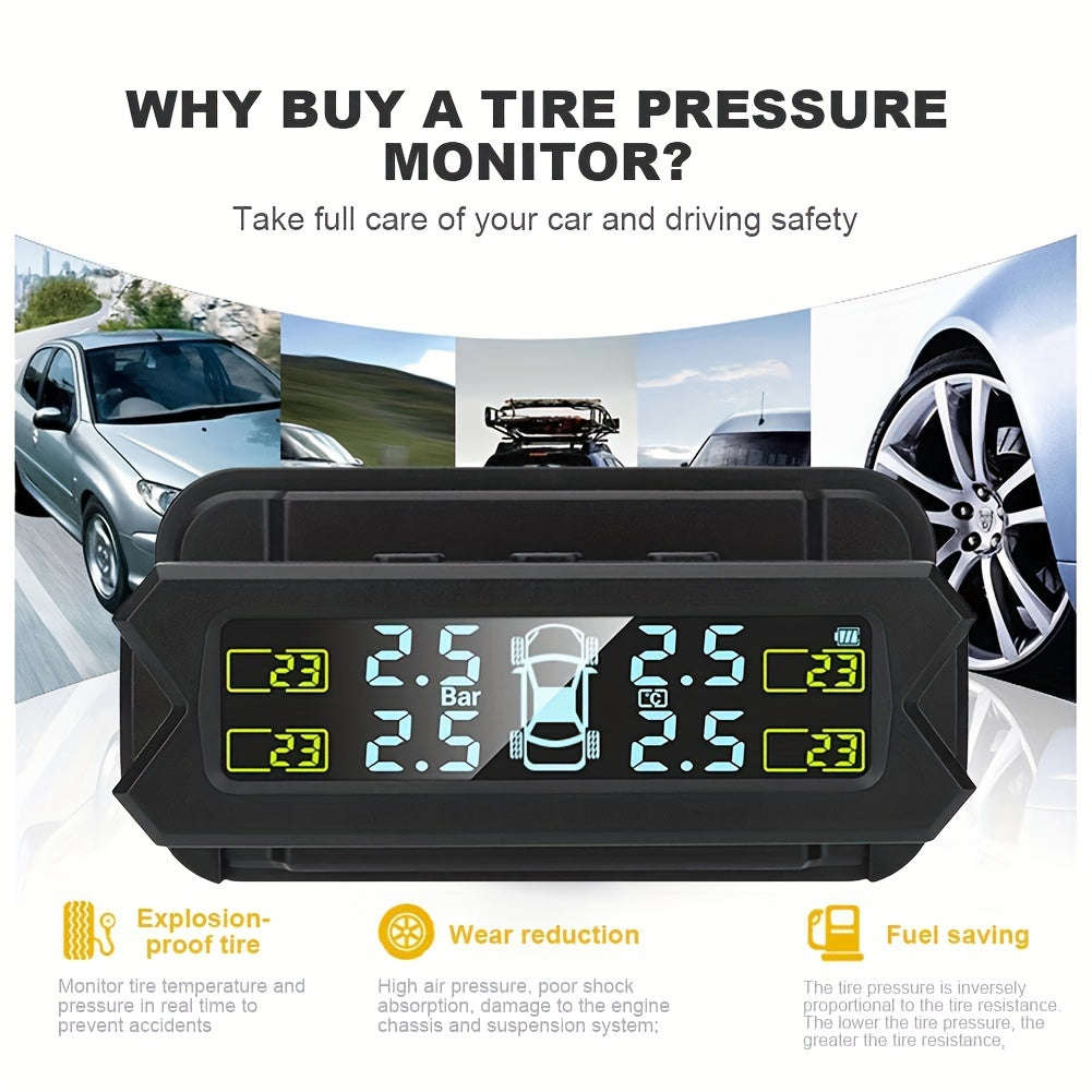 Solar-Powered Tire Pressure Monitoring System for Vehicle Wheel Gas Pressure