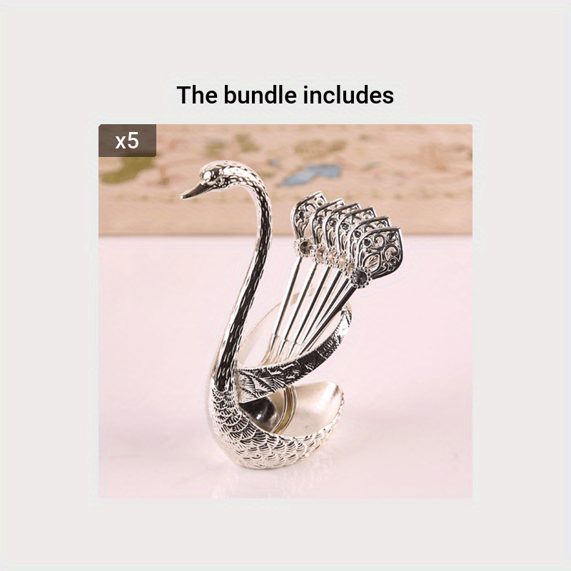 Dinnerware Set with Swan Base Stand and Spoons for Coffee and Desserts Stainless Steel