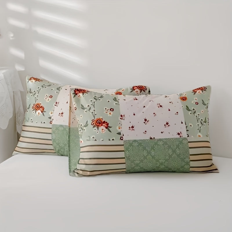 King Size Duvet Cover Set with Floral and Geometric Prints Soft Polyester All-Season Bedding