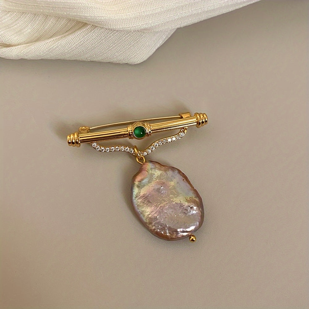 Vintage Copper Brooch Pin with Purple Freshwater Pearls for Weddings and Daily Wear