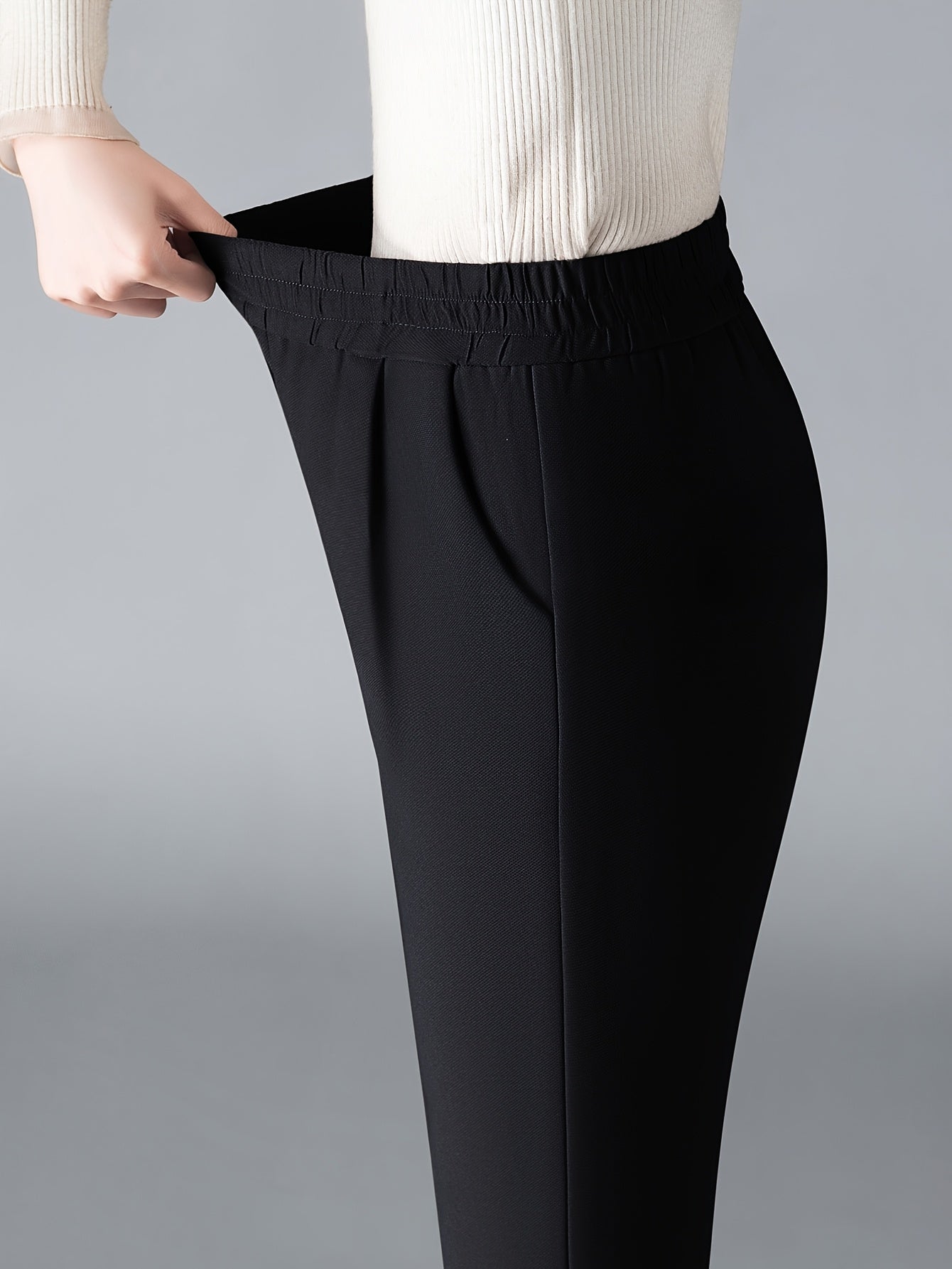 Women's Slimming High-Waist Harem Pants Black Elastic Waist All-Season