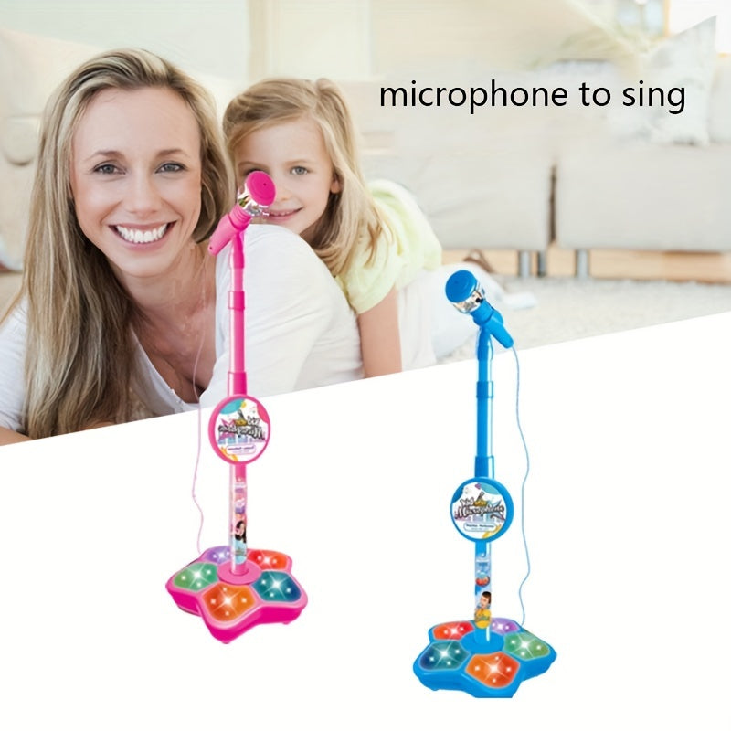 Kids' Karaoke Microphone with Stand Adjustable Height Light Effects MP3 Connectivity for Children