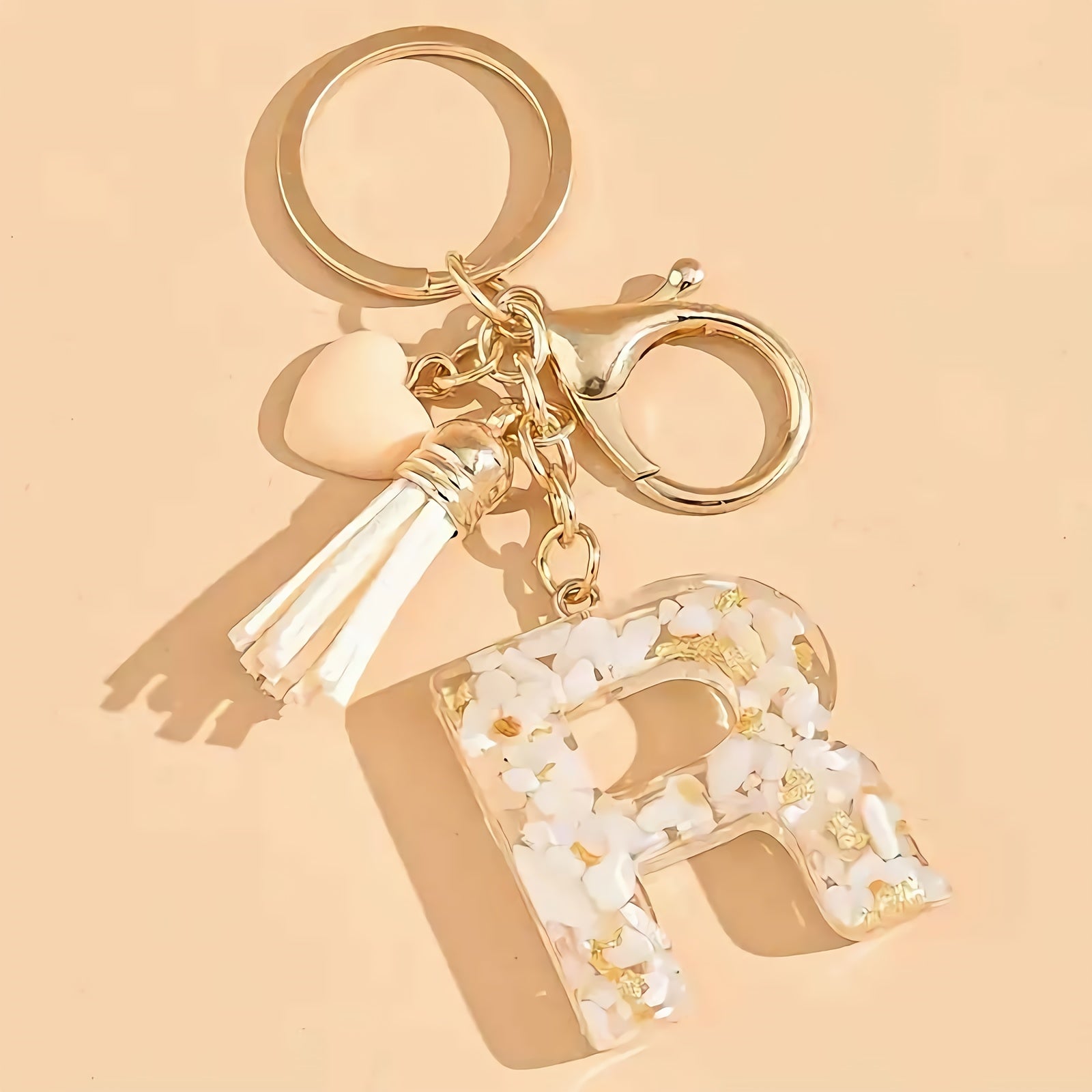 Women's Resin Initial Keychain Heart-Shaped Tassel Charm for Backpacks