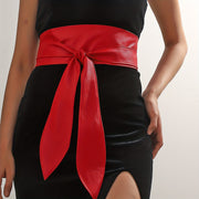 Boho Wide Wrap Cinch Belt with PU Leather Bowknot for Dresses Solid Color