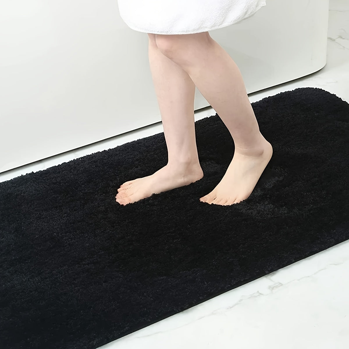 Plush Bathroom Mat Non-Slip Soft Polyester Rectangular Rug