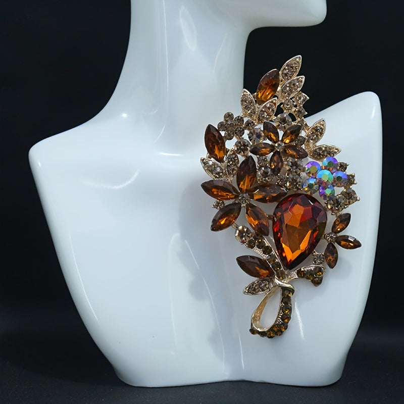 Flower-Shaped Rhinestone Brooch for Women, Elegant Lapel Pin for Dresses and Coats