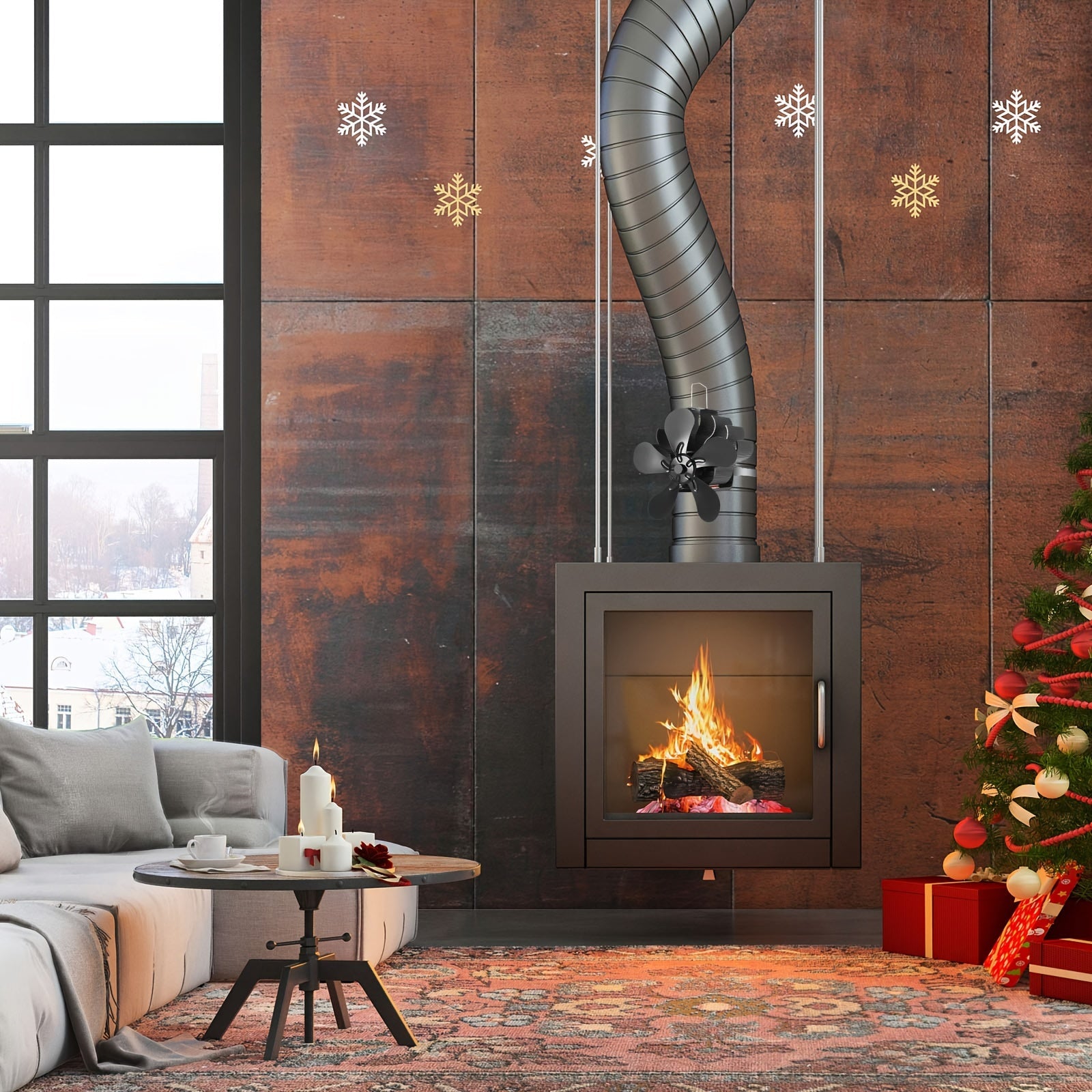 Wood Stove Fan Heat Powered Brushed Aluminum Portable Quiet Air Flow