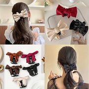 Women's Hair Clip Bowknot Non-Slip Fabric Hair Accessory for Ponytails in Khaki and Black