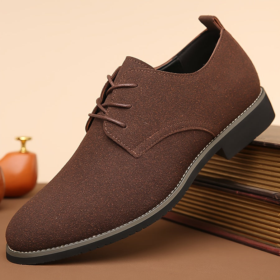 Men's Black Casual Dress Shoes Leather Pointed Toe Lace-Up Rubber Sole