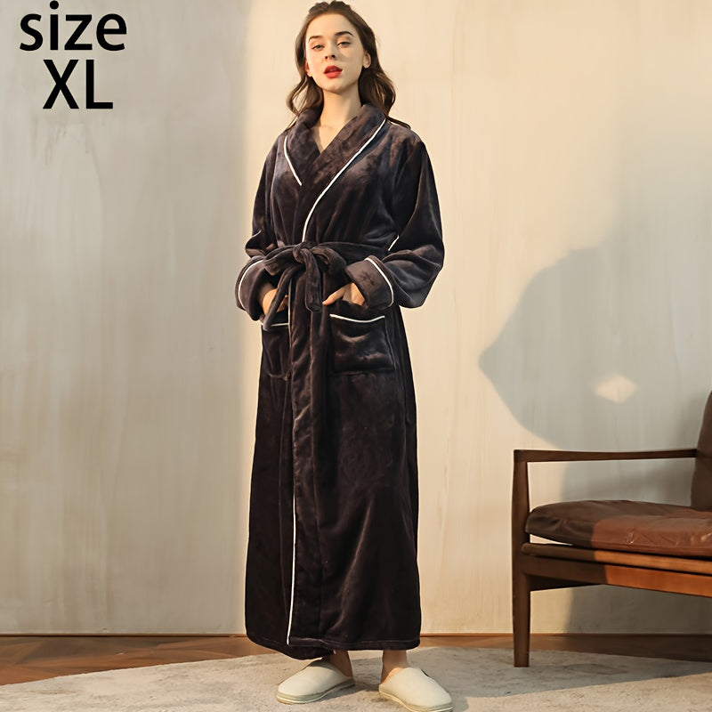 Kuz/Qish bathrobe, qulay uniseks pijama, uzun yengli va cho'ntakli qalin katta o'lchamdagi tunika, uy/hamom uchun iliq robe.