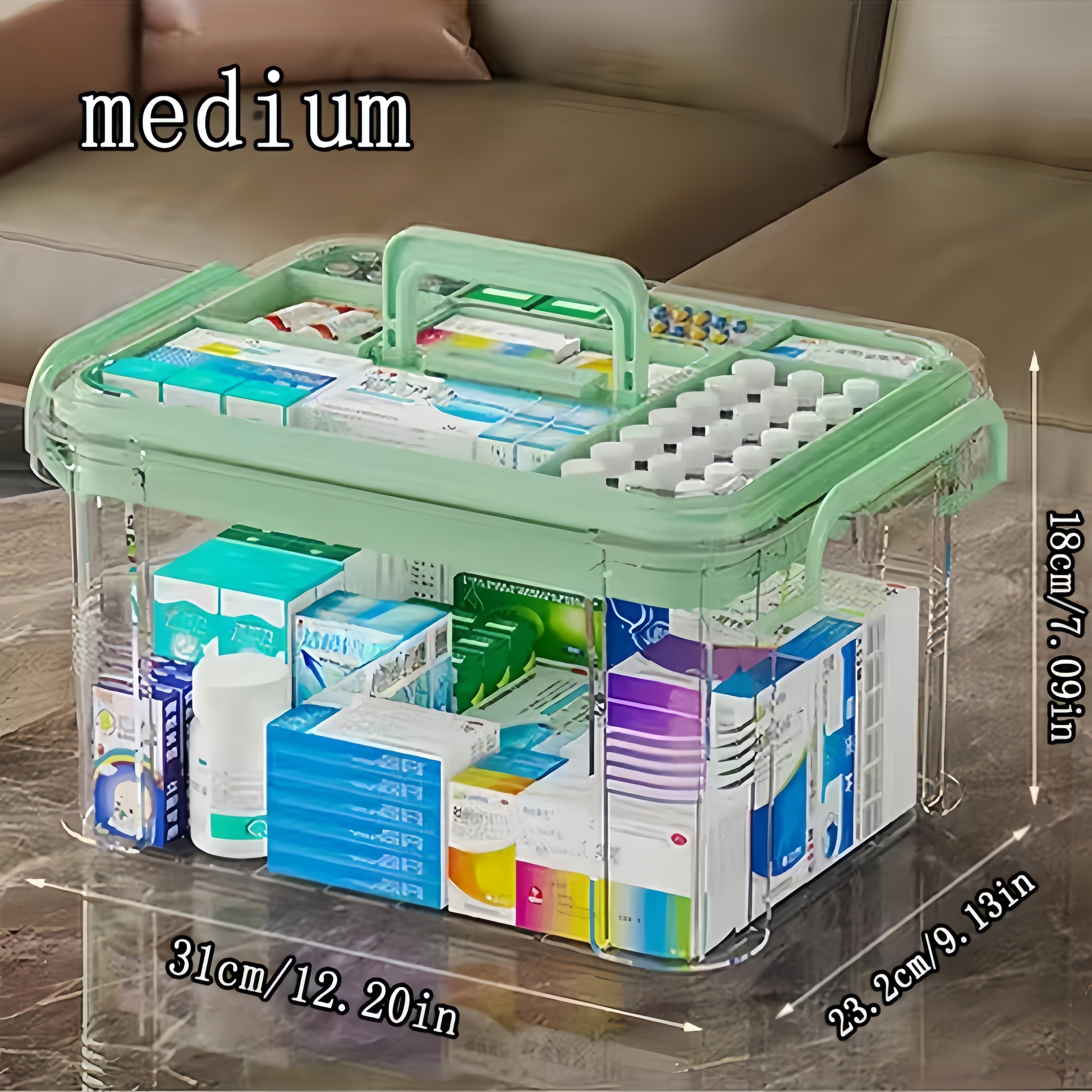 Toza suv o'tkazmaydigan plastmassa saqlash qutisi kvadrat klip bilan yopiladigan qopqoq bilan uy xo'jaligi uchun dorilarni tashkil etish