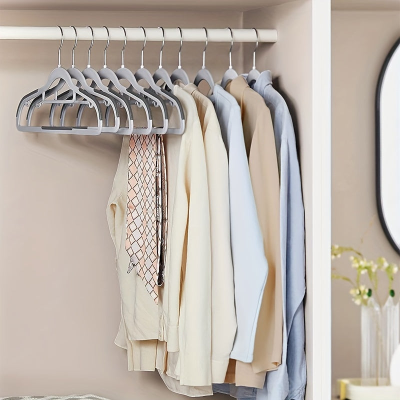 Set of 10 Plastic Hangers with Grip Grooves and Corner Protection for Closet Organization