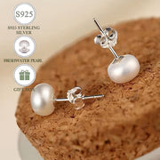 Sterling Silver Pearl Earrings 7-10mm French-Inspired Studs for Women
