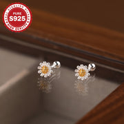 Pendientes de botón de plata de ley con margarita, joyería hipoalergénica para mujeres