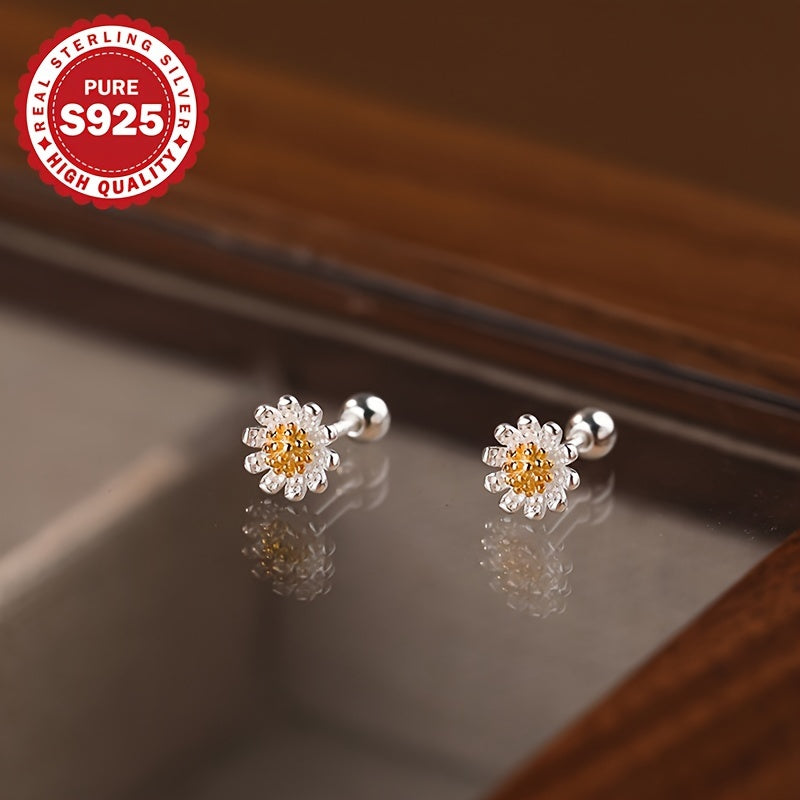 Sterling Silver Daisy Stud Earrings Hypoallergenic Jewelry for Women