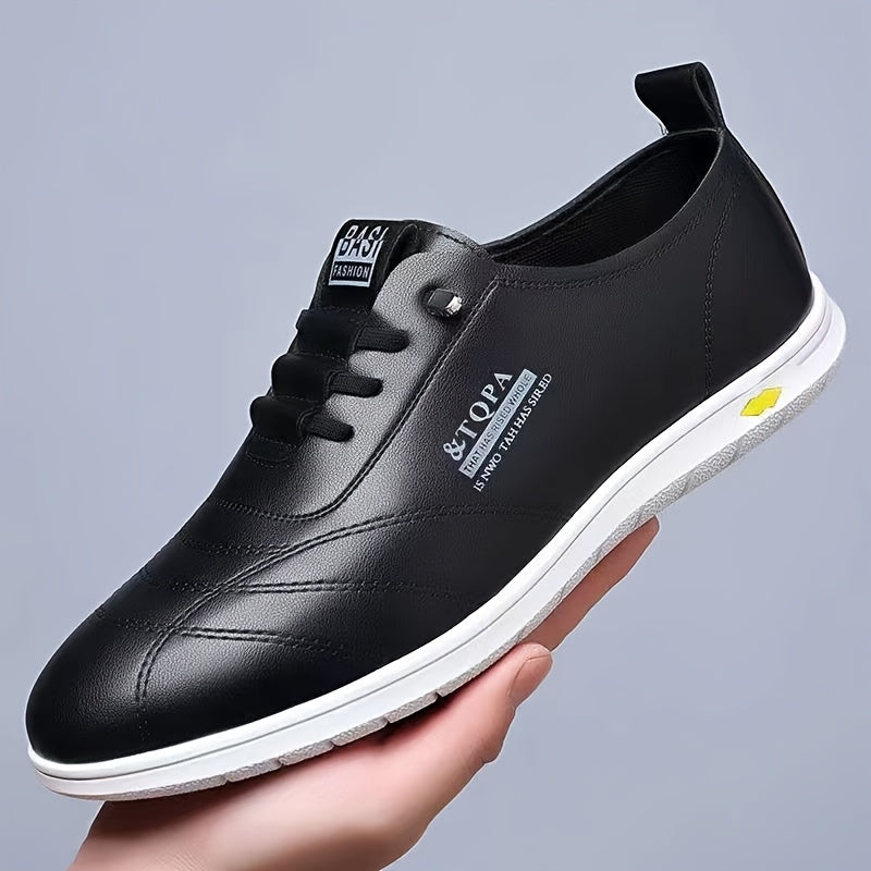 Men's Black and White Lace-Up Sneakers Rubber Sole Casual Running Low Top
