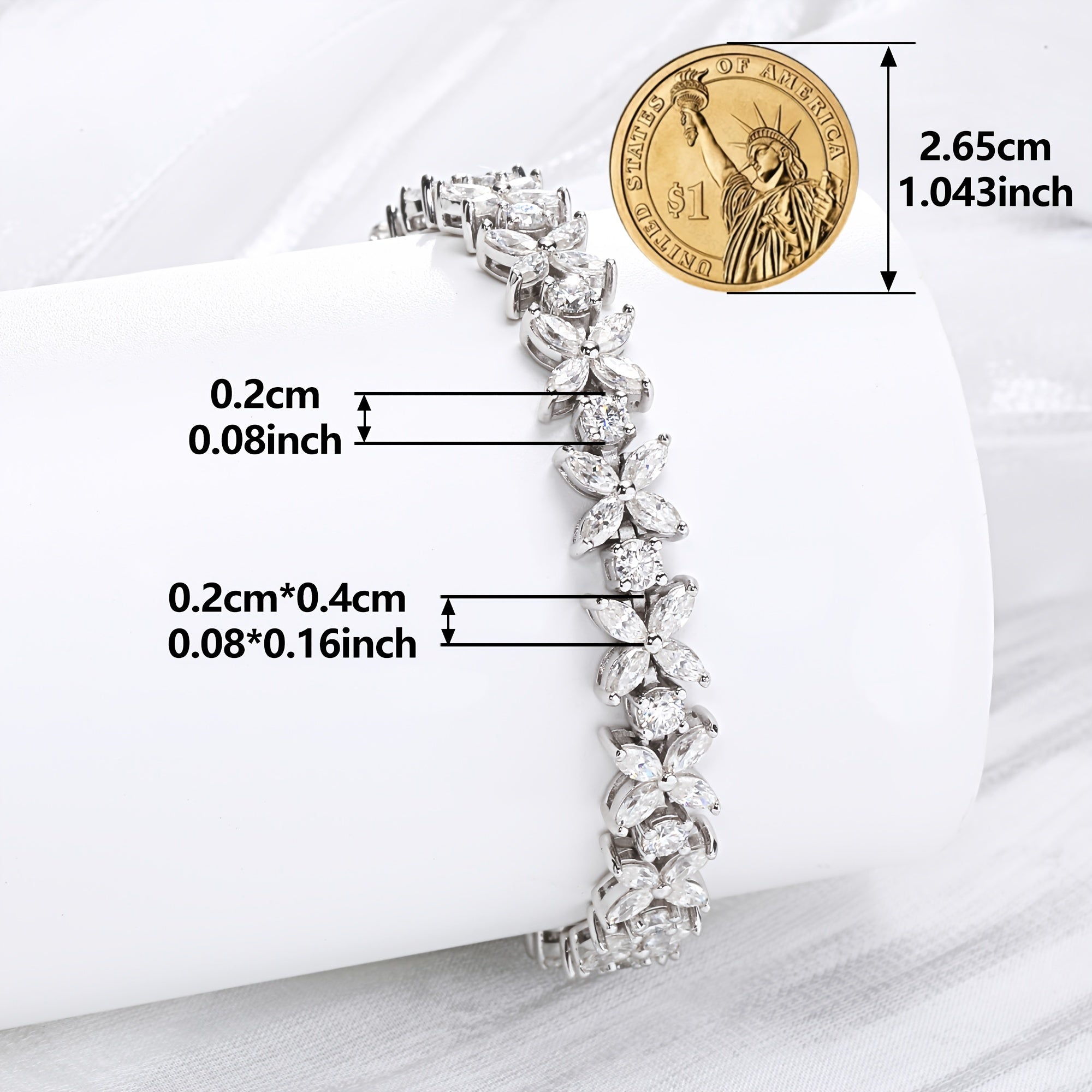 Silver Butterfly Bracelet with Moissanite Stones 2MM Plated in Platinum