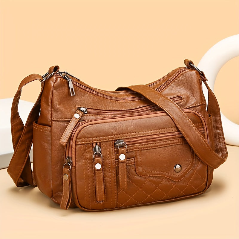Casual Shoulder Bag with Adjustable Strap Large Capacity Zipper Closure Polyester Lined Crossbody Bag