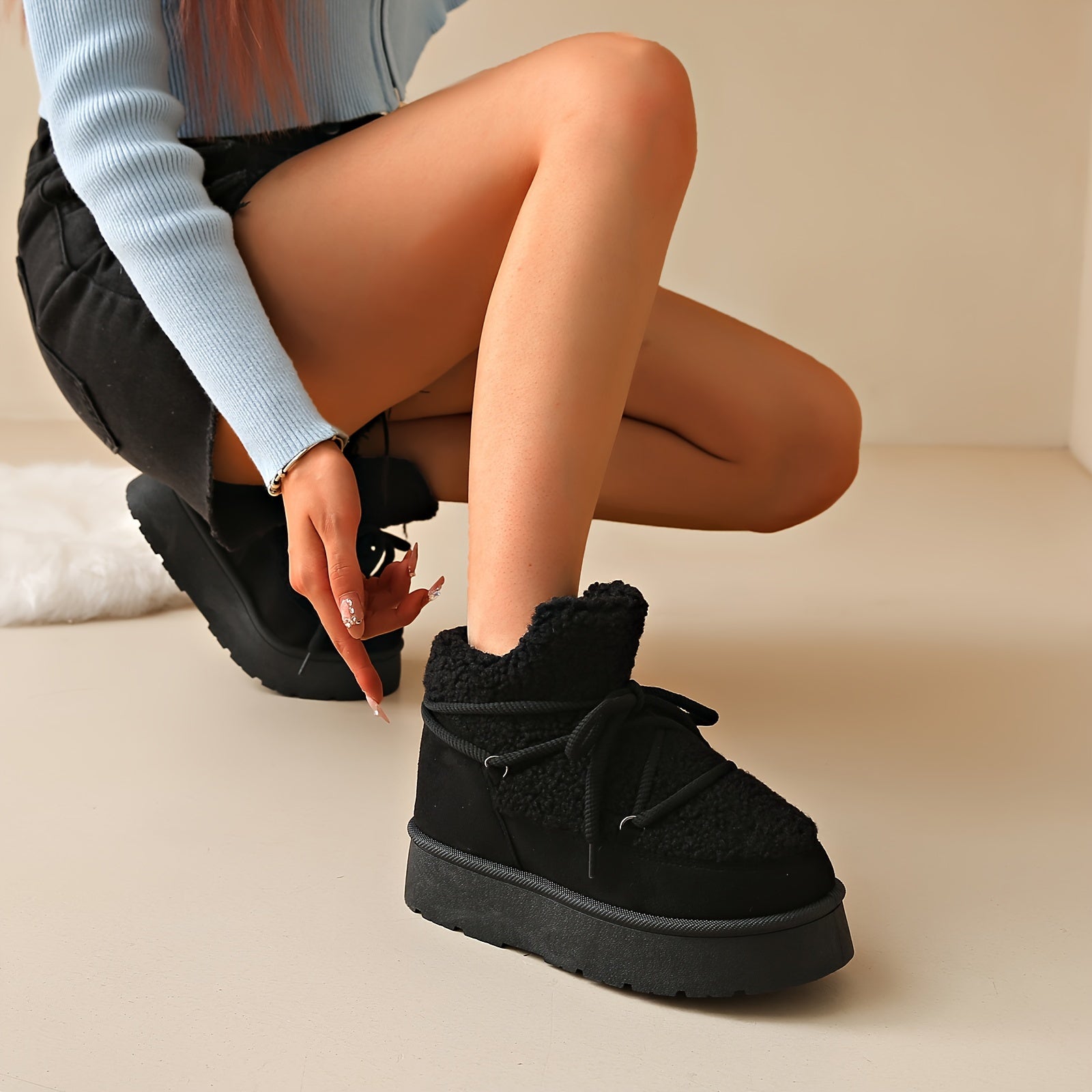 Women Snow Boots Winter Warm Slip-On Round Toe Fabric PVC Sole