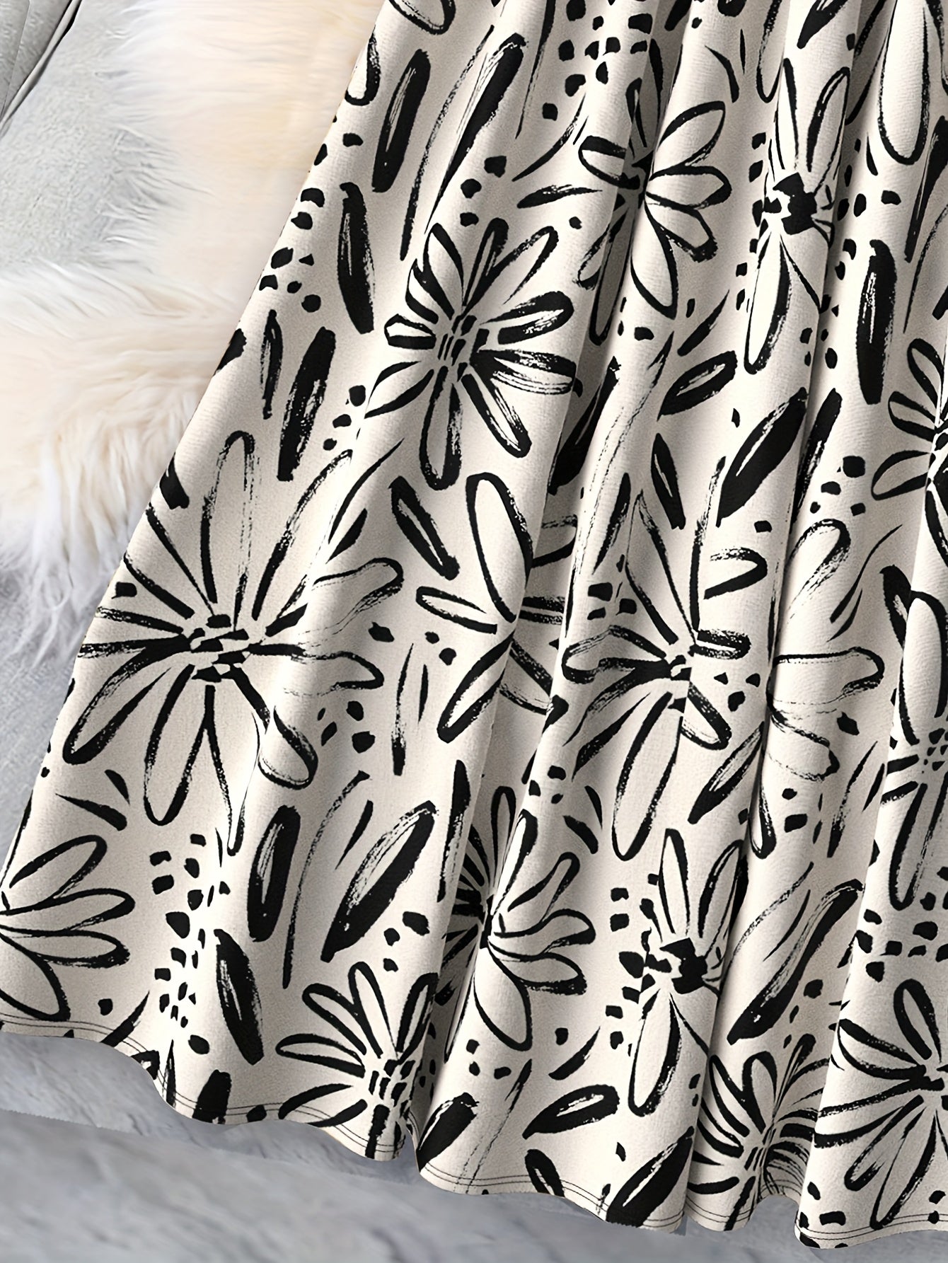 Plus Size Women's Mid-Length Skirt Elastic Waist Floral Print Summer Fashion