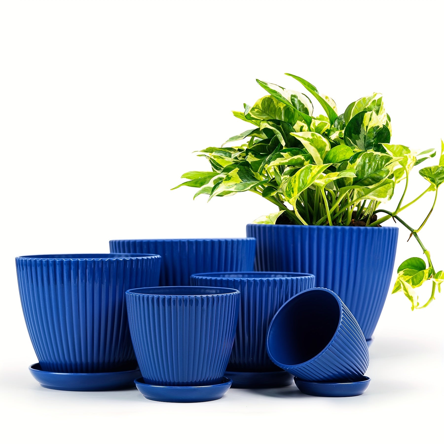 6 Pack Plastic Flower Pots with Saucers, 6 Sizes Indoor Outdoor Planters