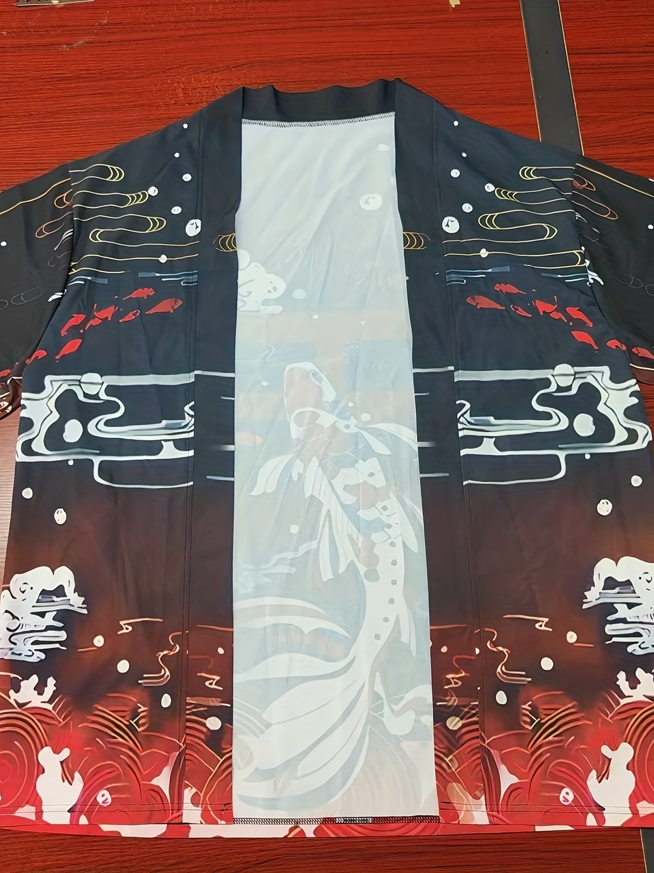 Katta o'lchamdagi erkaklar uchun etnik uslubdagi gullar printi bilan keng fitli kardigan kimono.