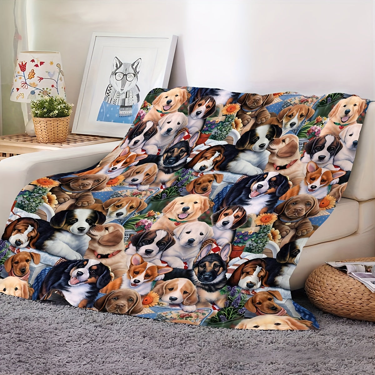 Dog Blanket Soft Flannel Throw for Dogs Cozy All-Season Bed Couch Use