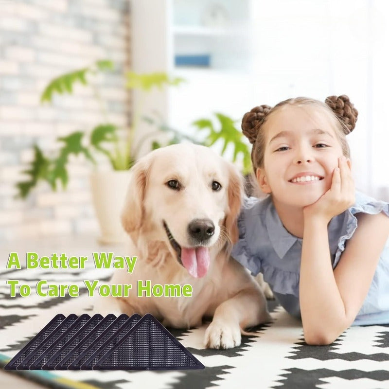 Juego de 8 agarraderas de silicona negras para alfombras, pegatinas antideslizantes para alfombras de área