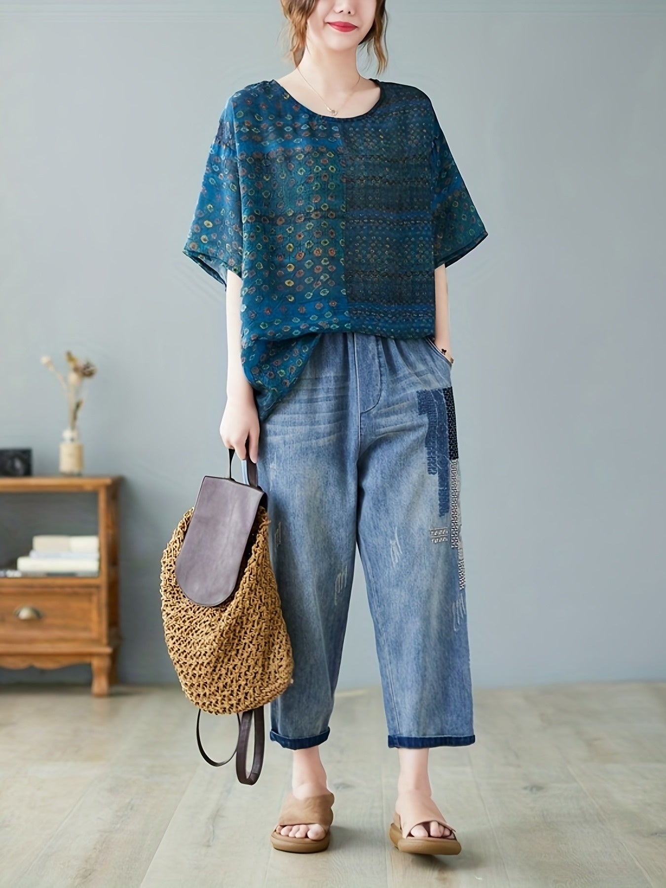 Women's Plus Size Short Sleeve T-Shirt Lightweight Polyester Vibrant Tribal Print