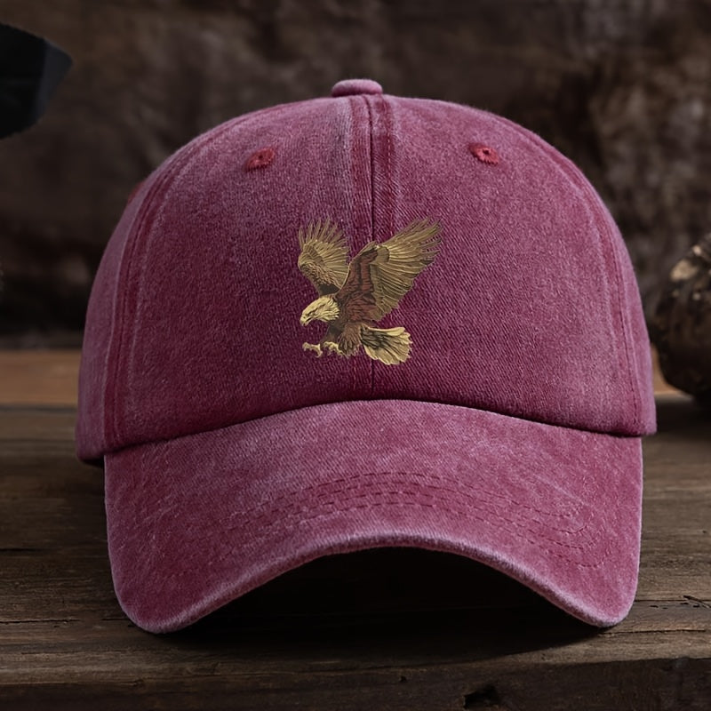 Men's Dark Blue Adjustable Baseball Cap with Eagle Print Sun Protection Polyester