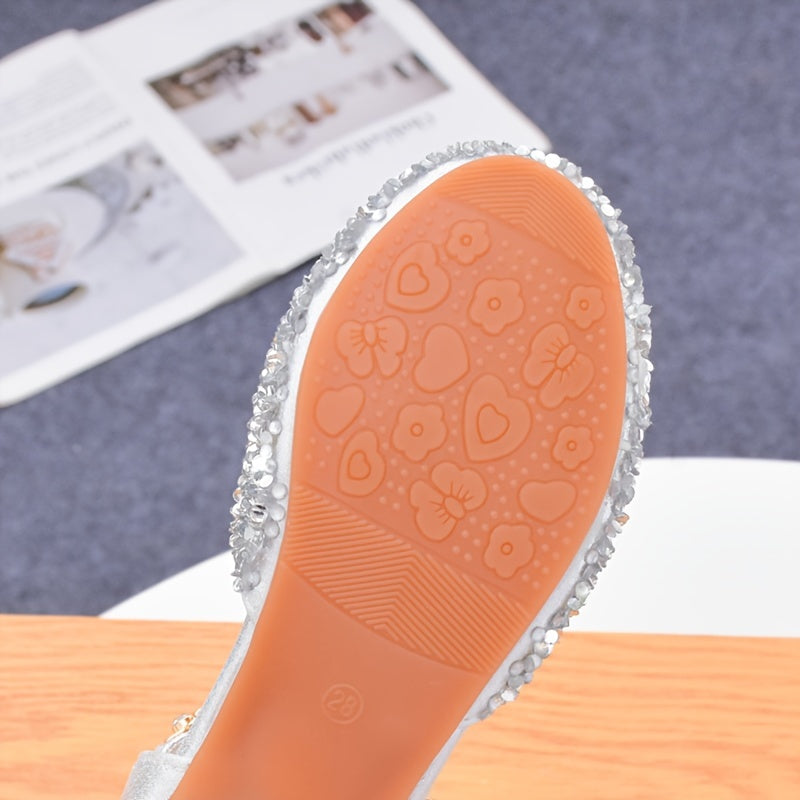 Girls High Heels Sparkling Glitter Sequin Rhinestone Star Dress Shoes for Weddings Performances