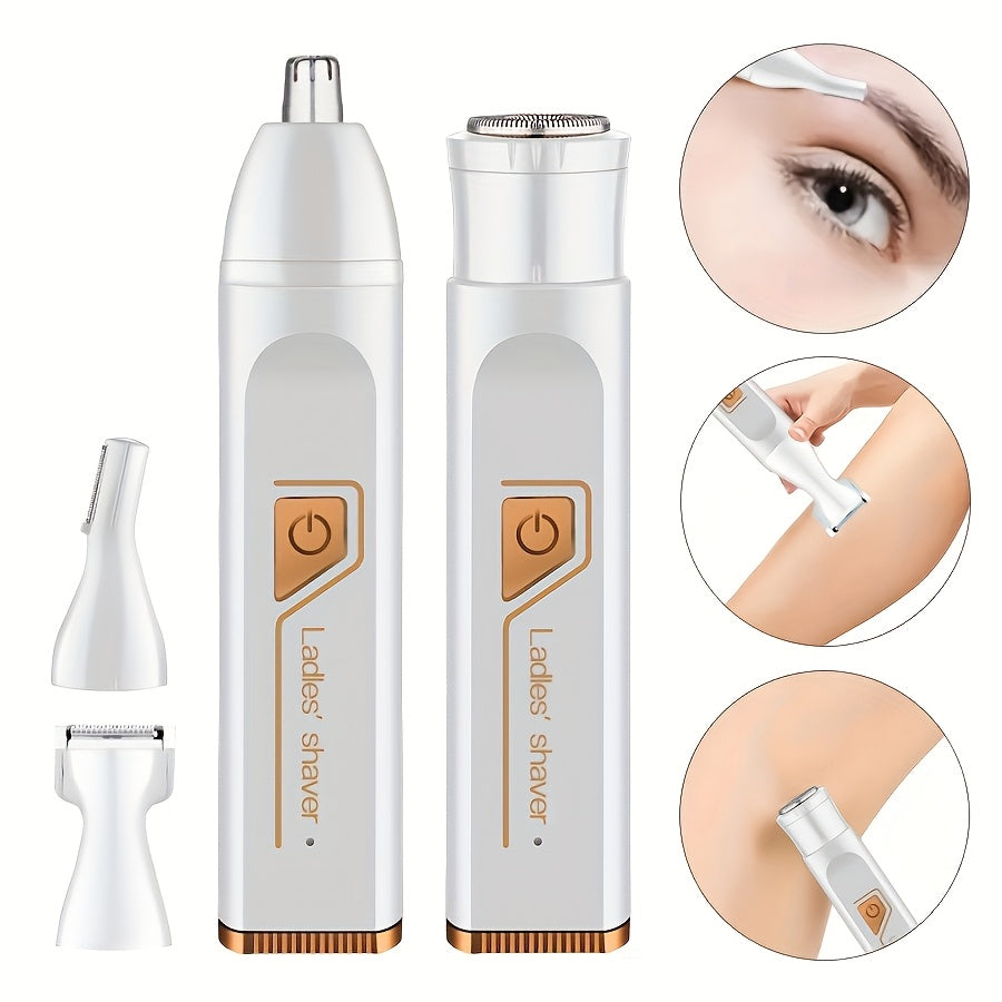 Set de depilación eléctrica 4 en 1, recortadora de bikini, recargable por USB para rostro, cejas, nariz, piernas