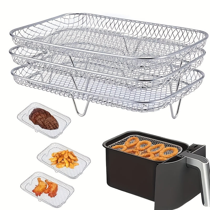 Stainless Steel Air Fryer Accessory Set 3 Pieces Rectangular Rack Liners Non-Stick